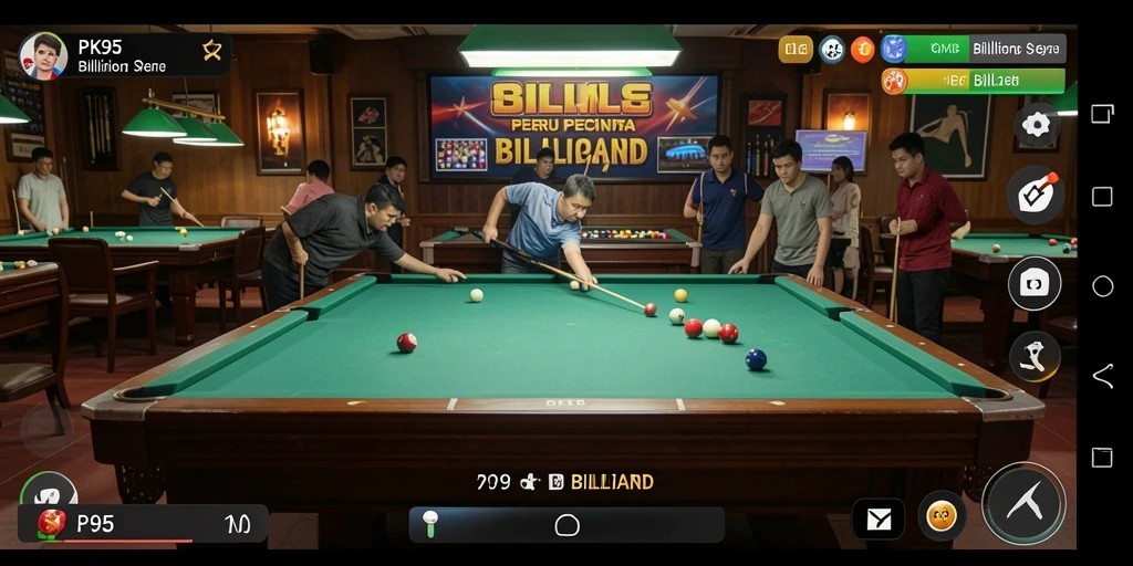 Tampilan antarmuka PK95 dengan fungsi billiard yang menarik.