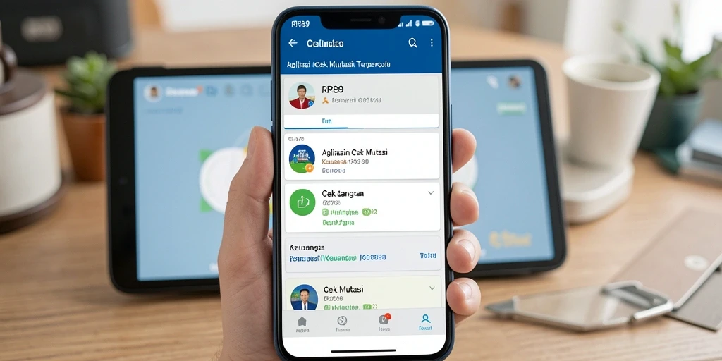 Antarmuka aplikasi RR89 menampilkan fitur Cek Mutasi yang praktis dan informatif.