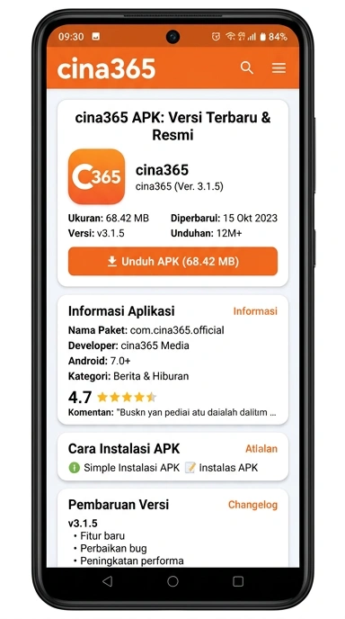 Tampilan halaman APK cina365