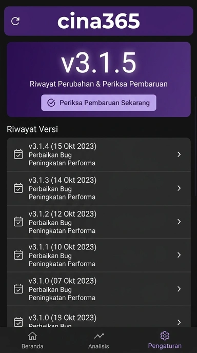 Tampilan riwayat versi cina365